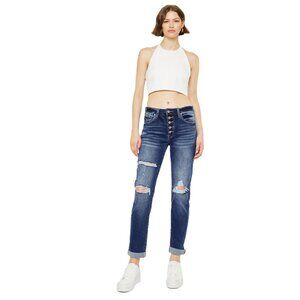 KanCan Button Fly Distressed Mom Jeans in Dark Wash - Sz 1/24 - NWT